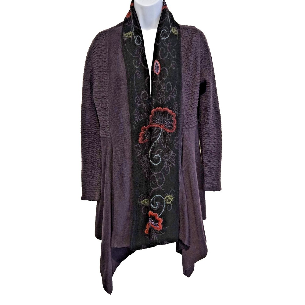 Peruvian Link Alpaca‎ Collection Embroidered Waterfall Cardigan Duster Small